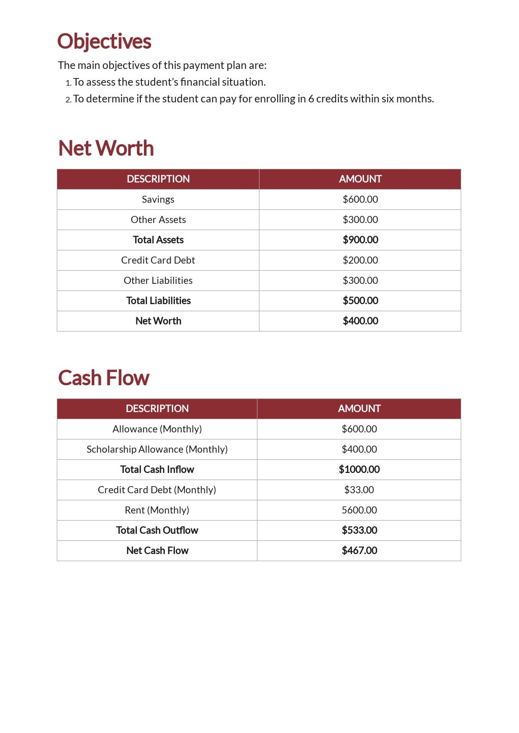 Free Simple Payment Plan Template Google Docs Word Apple Pages PDF 