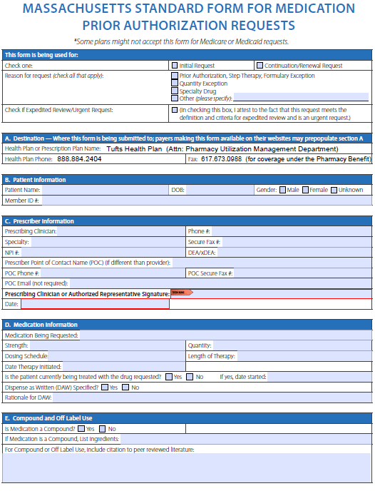 Free TUFTS Prior Prescription Rx Authorization Form PDF