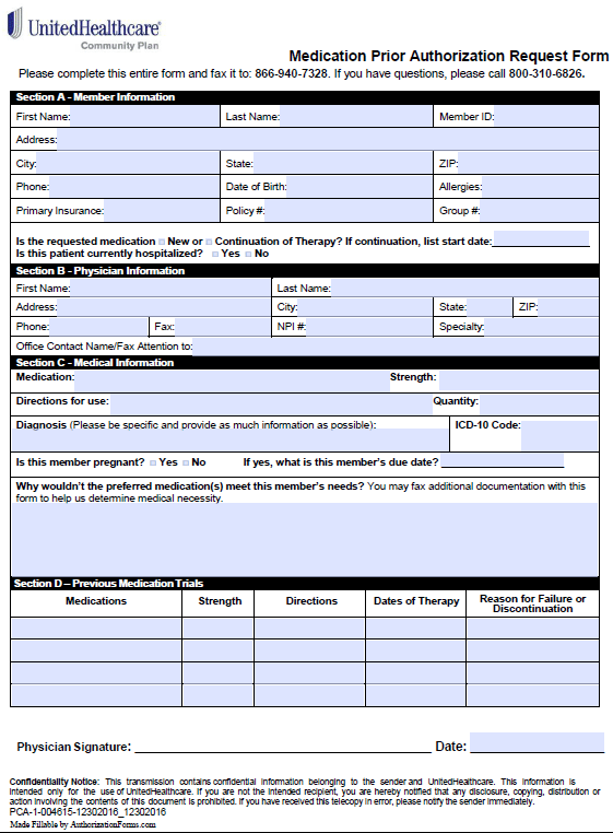 Free United Healthcare Prior Prescription Rx Authorization Form PDF