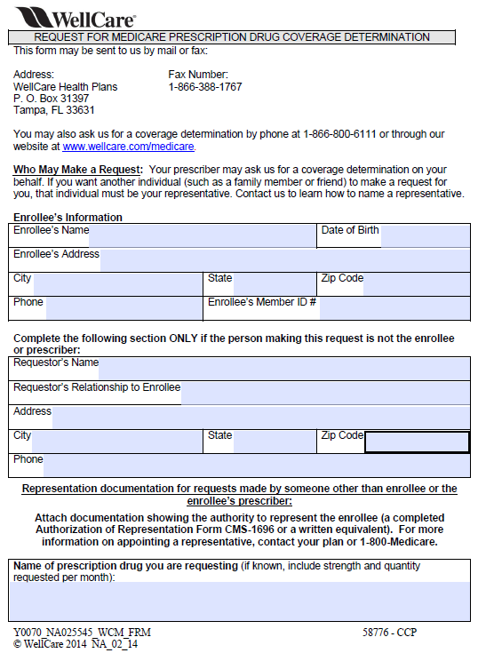 Free Wellcare Prior Prescription Rx Authorization Form PDF