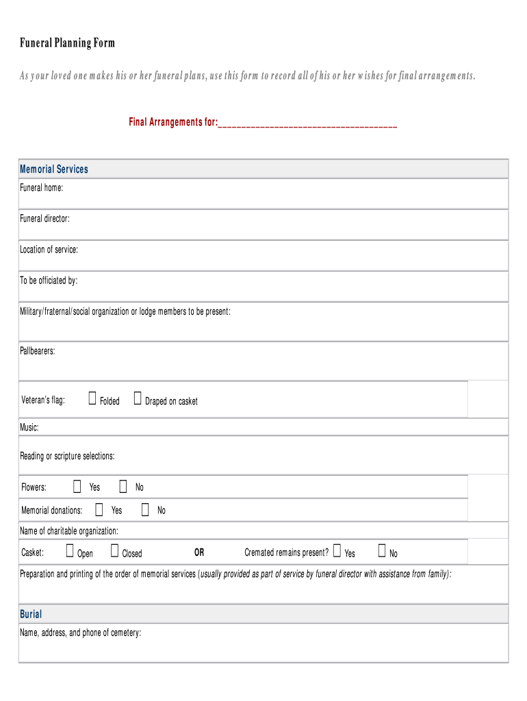 Funeral Planning Declaration Form Fill Online Printable Fillable 