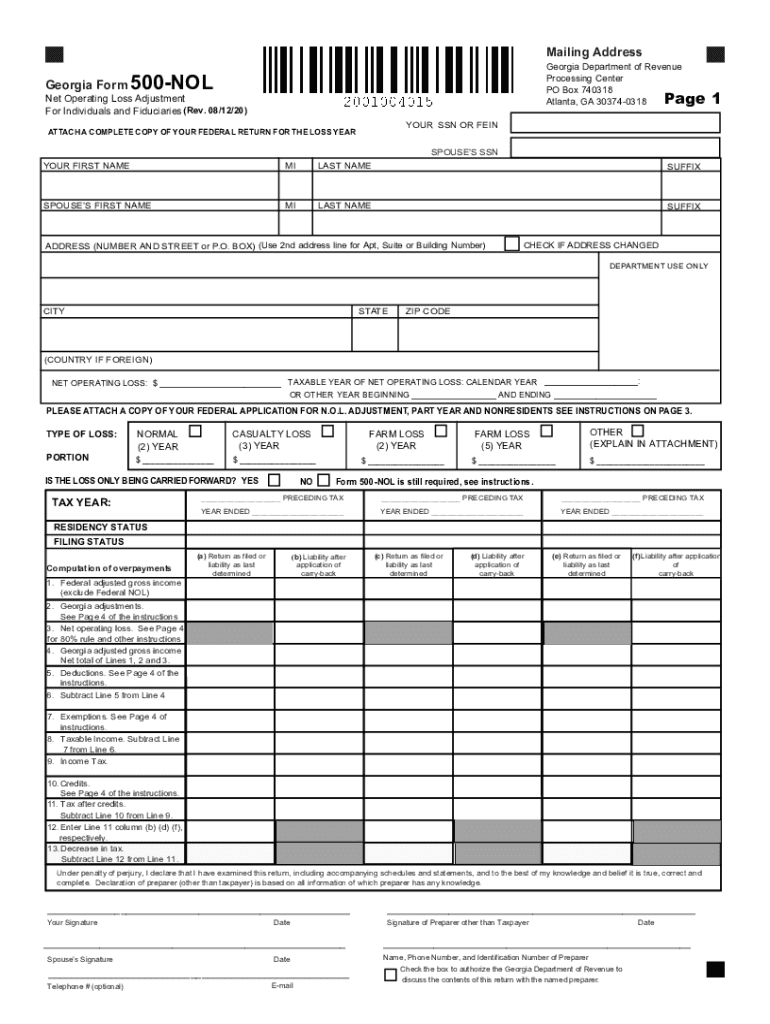 GA DoR 500 NOL 2020 Fill Out Tax Template Online US Legal Forms