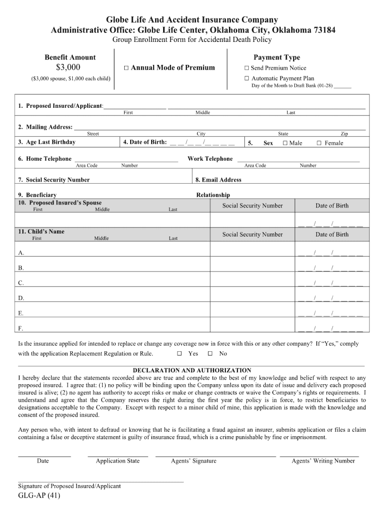 Globe Plan Application Form PlanForms