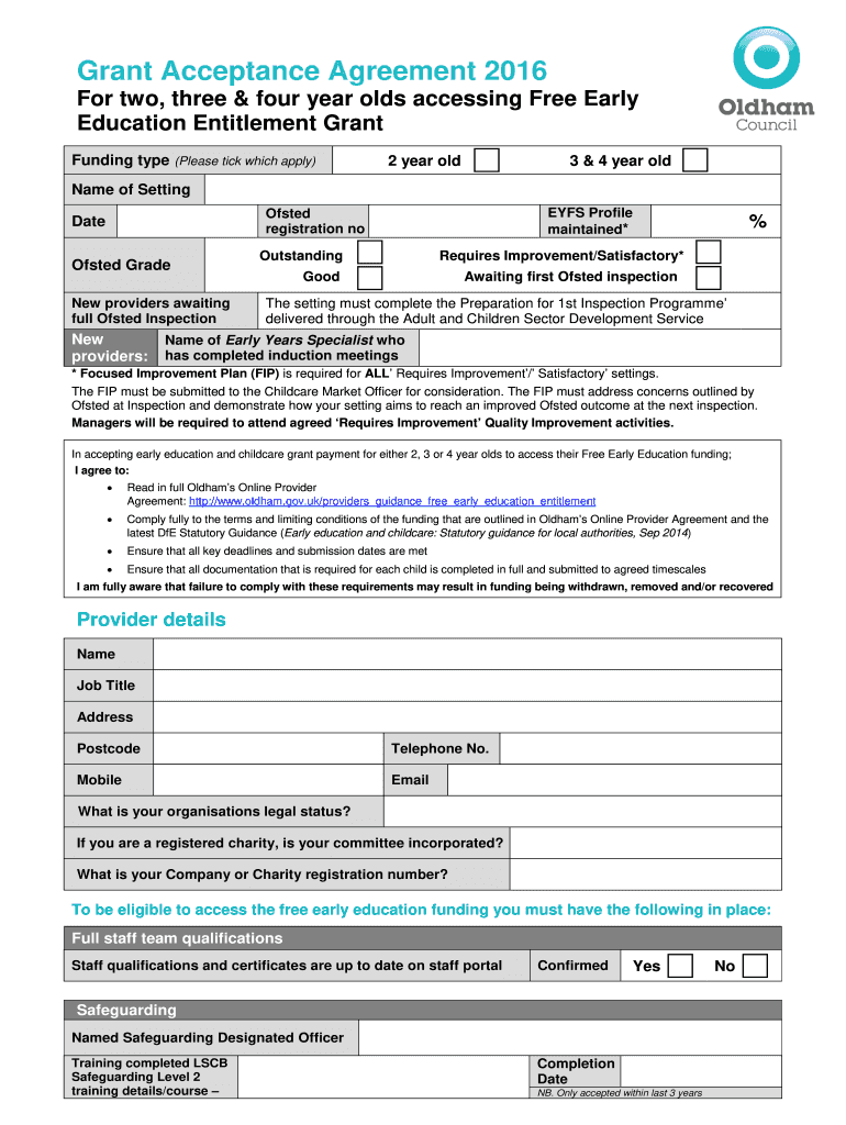 Grant Acceptance Agreement Oldham Council Form Fill Out And Sign