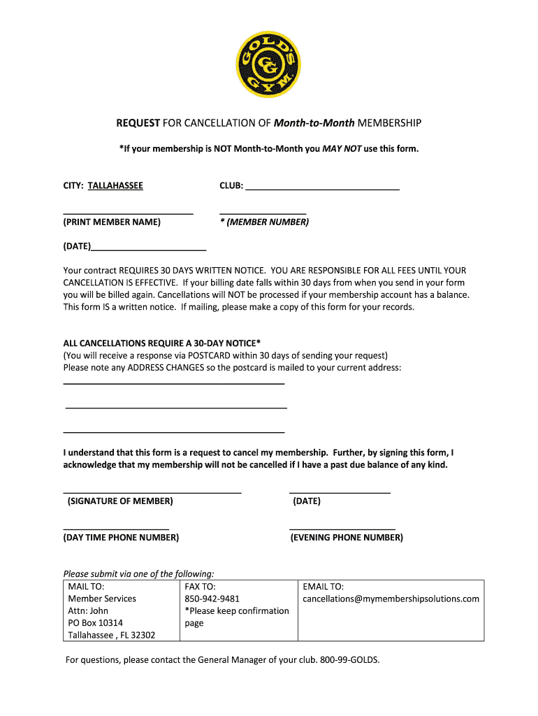 Gym Membership Cancellation Form Fill Online Printable Fillable 