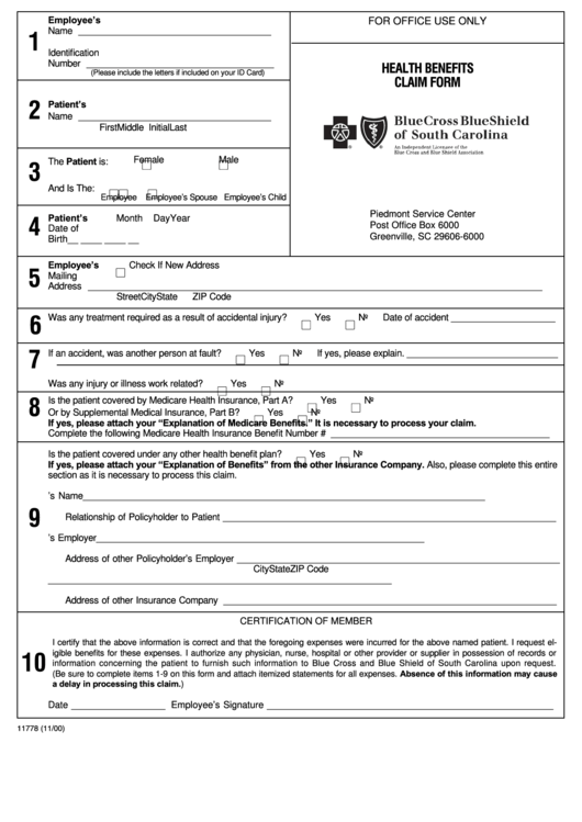 Health Benefits Claim Form Printable Pdf Download