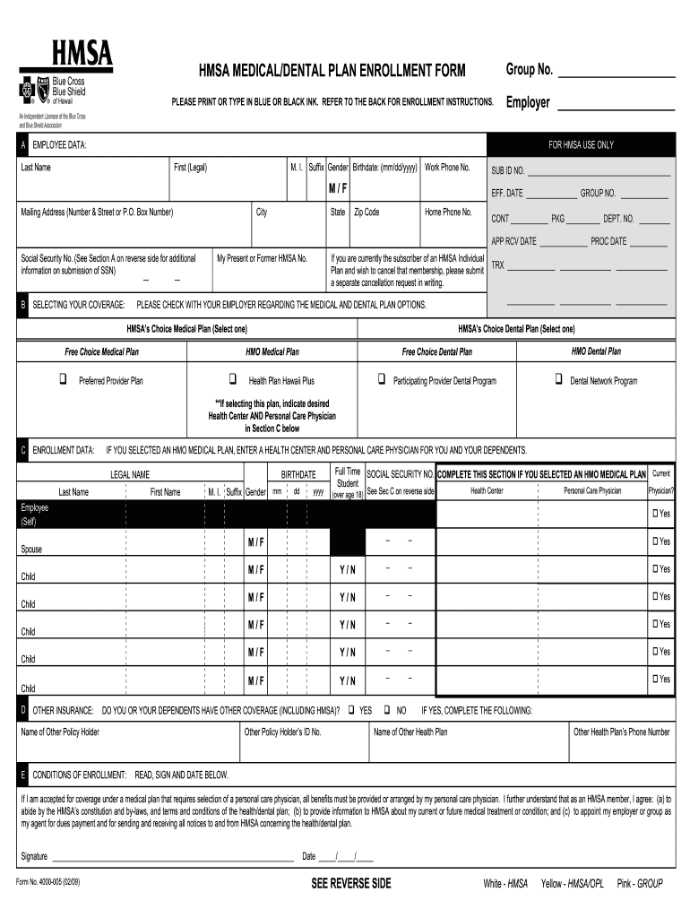 Hmsa Enrollment Form Fill Out Sign Online DocHub