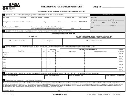 HMSA MEDICAL PLAN ENROLLMENT FORM InstantBenefits