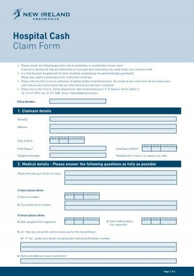 Hospital Cash Claim Form New Ireland Assurance