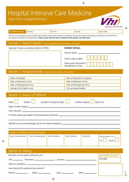 Hospital Intensive Care Claim Form Vhi