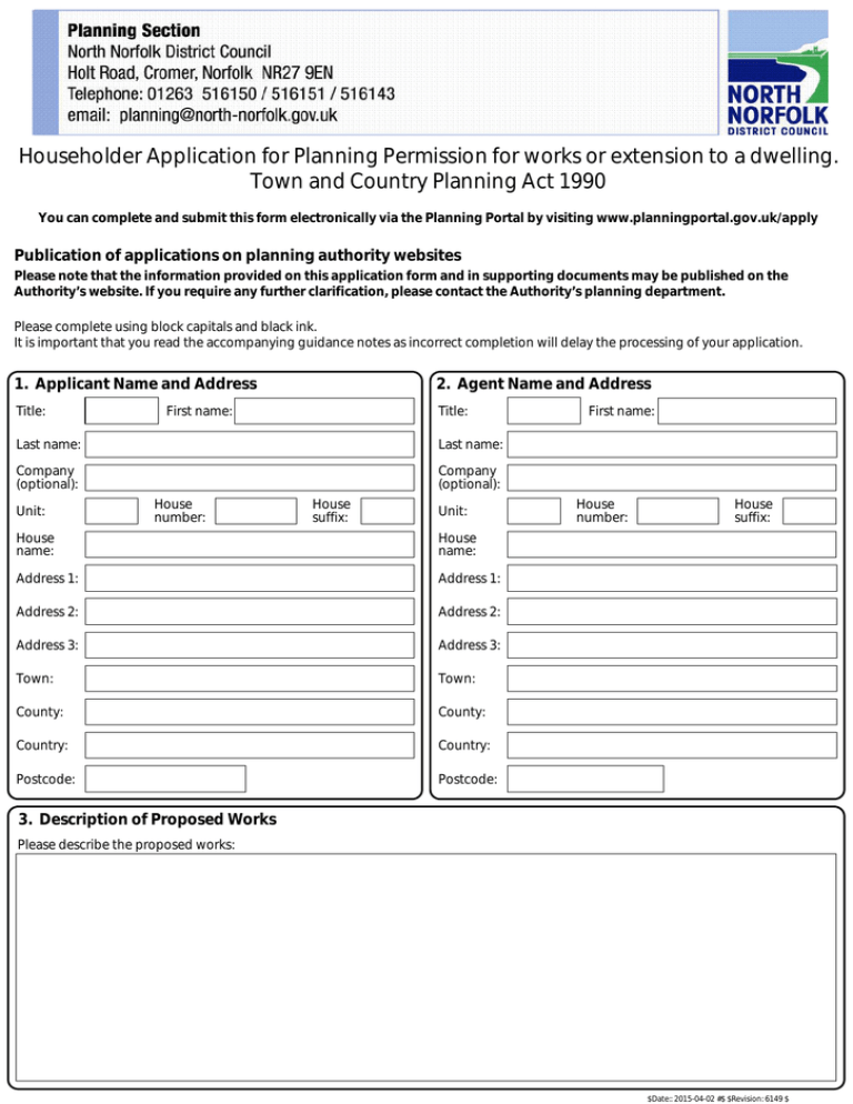 Householder Application For Planning Permission For Works Or Extension 