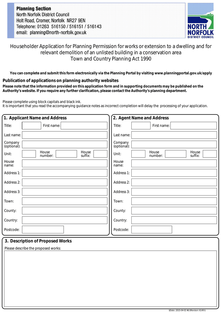 Householder Application For Planning Permission For Works Or Extension 