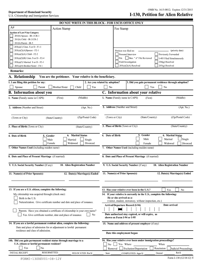 I 130 Form Pdf Fill Online Printable Fillable Blank PdfFiller