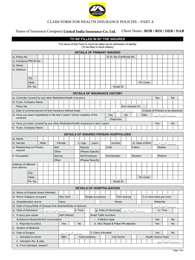 India Claim Form Fill Online Printable Fillable Blank PdfFiller