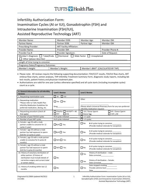 Infertility Authorization Form Tufts Health Plan