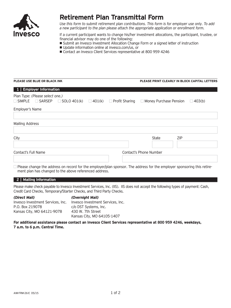 Invesco Retirement Plan Transmittal Form Fill Out And Sign Printable 