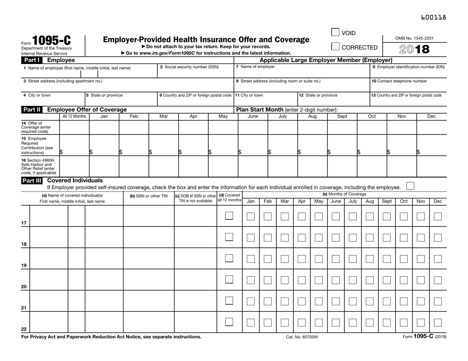 IRS Form 1095 C Download Fillable PDF Or Fill Online Employer Provided 