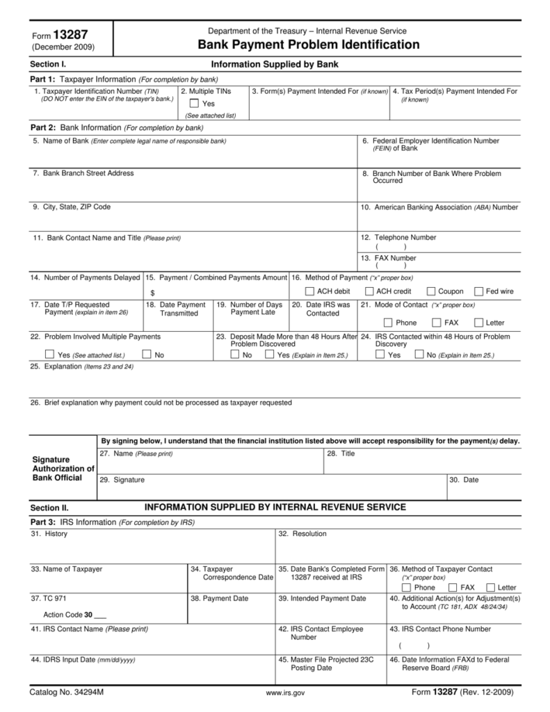 IRS Form 13287 Download Fillable PDF Or Fill Online Bank Payment 