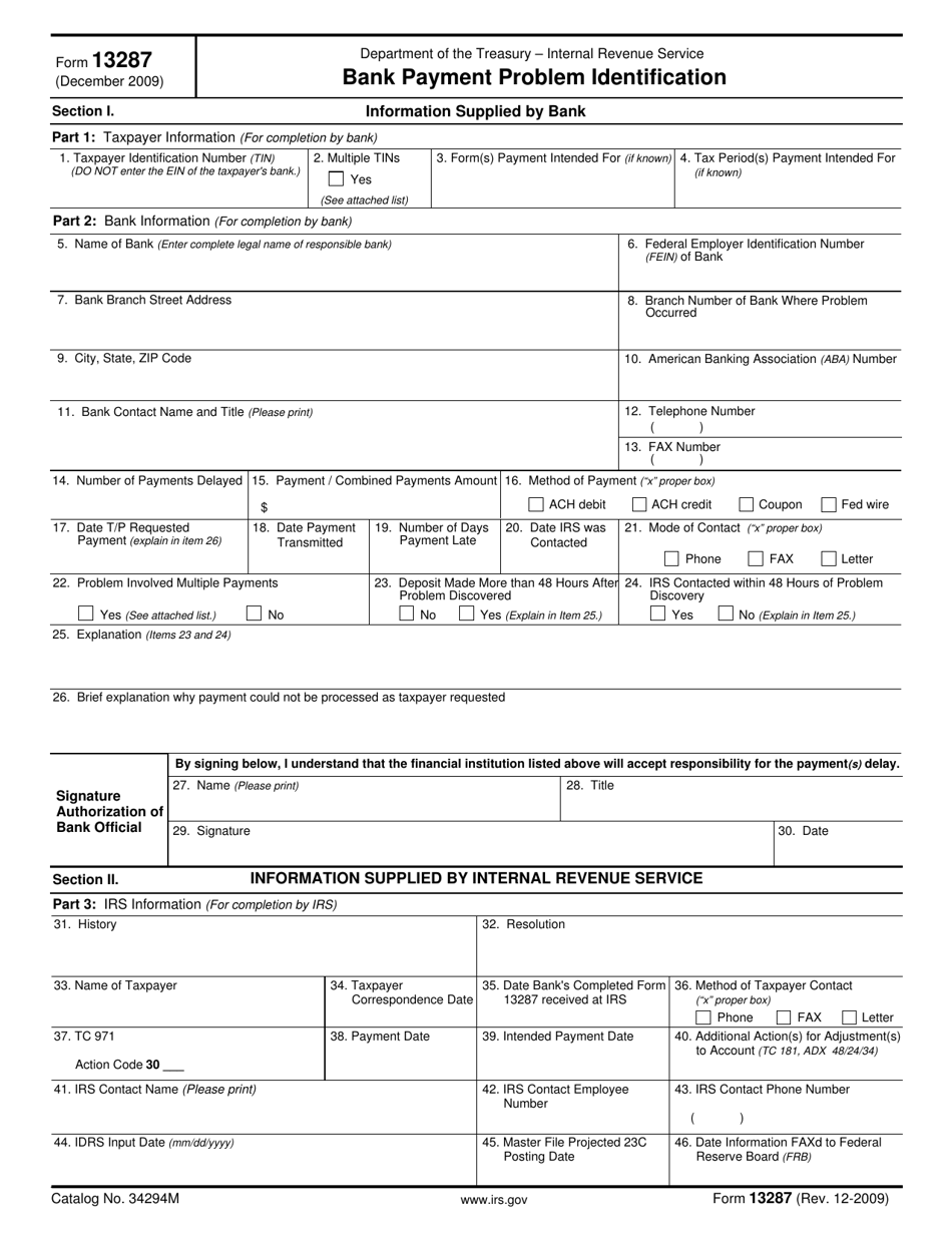 IRS Form 13287 Download Fillable PDF Or Fill Online Bank Payment