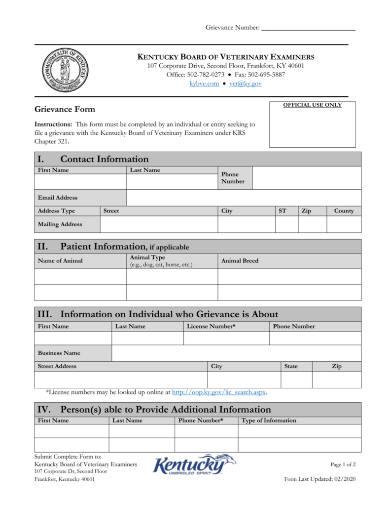 Kentucky Grievance Form Download Printable PDF Templateroller