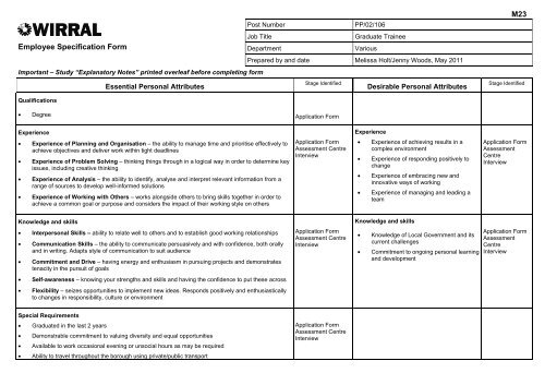 M23 Employee Specification Form Wirral Borough Council