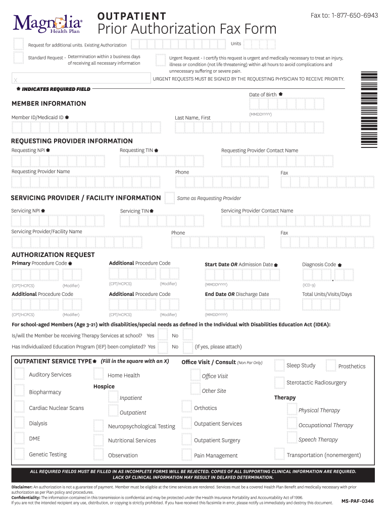 Magnolia Health Prior Authorization Form Fill Out And Sign Printable