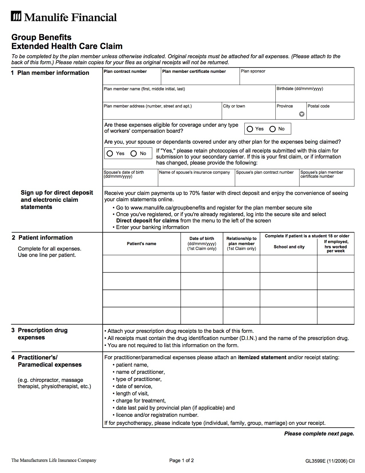 Manulife Fillable Claim Form Printable Forms Free Online
