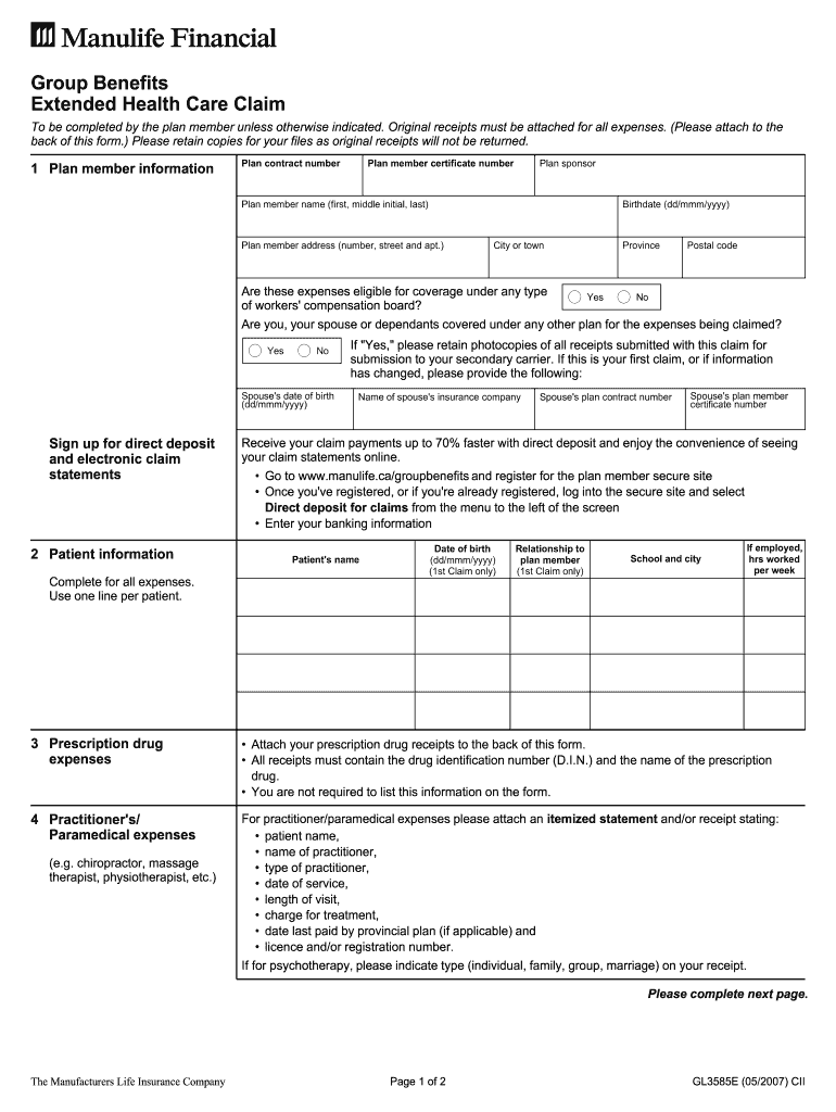 Manulife Gl3585e Fillable Form Fill Out Sign Online DocHub