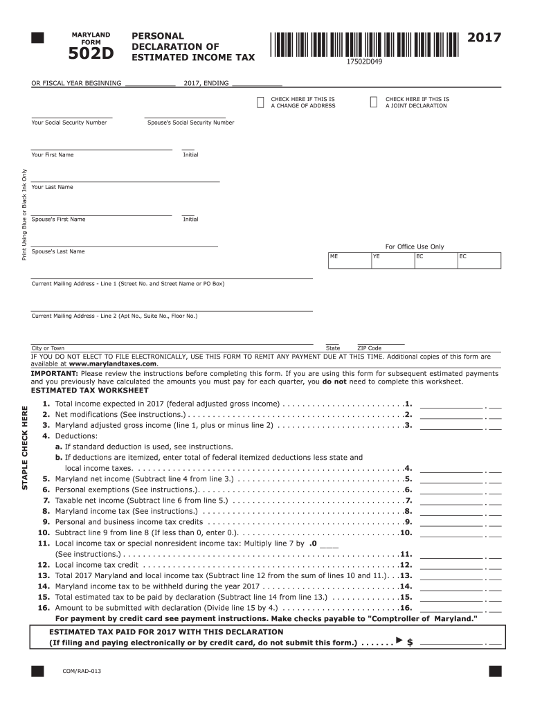 Maryland Form 502d 2019 Fill Out Sign Online DocHub