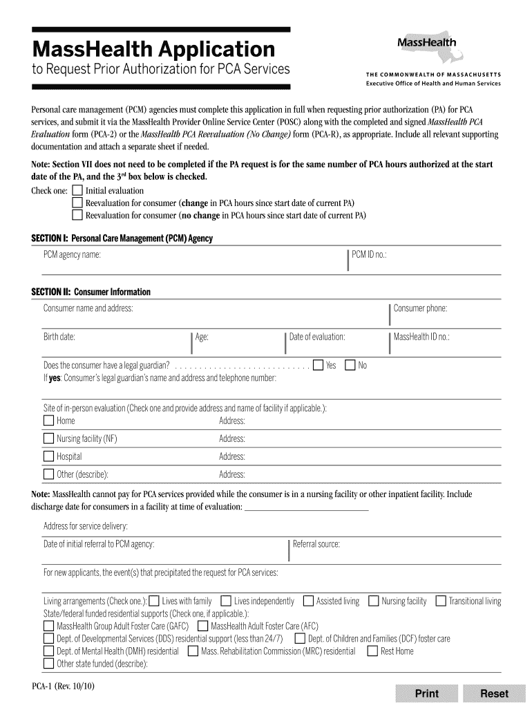 Masshealth Pca Application Form Fill Out Sign Online DocHub