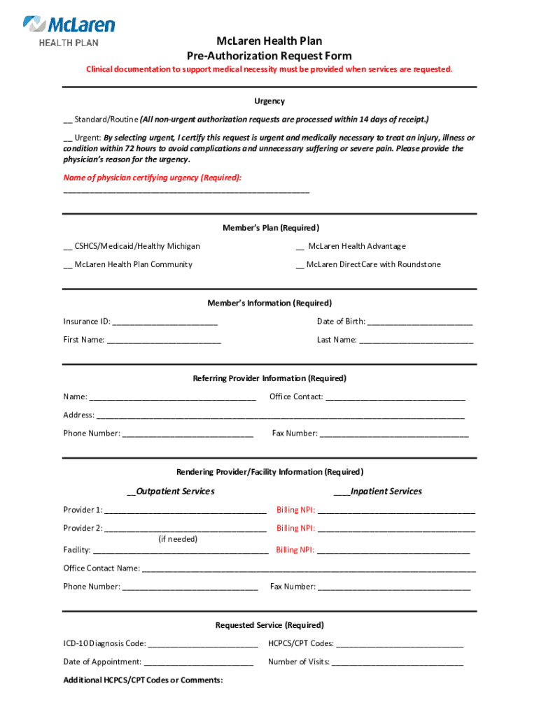 Mclaren Prior Authorization Form Fill Out And Sign Printable PDF 