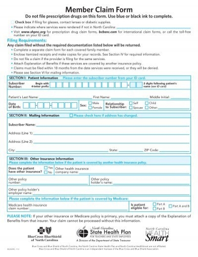 Medical Claim Form State Health Plan