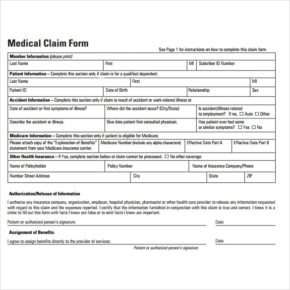 Medical Claim Form Templates Free Printable Gambaran