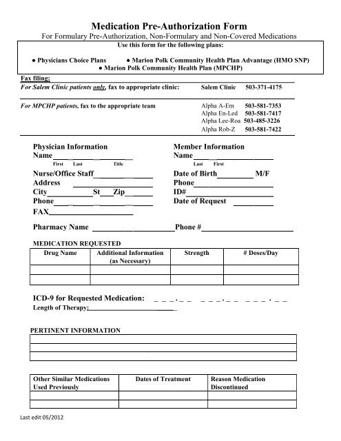 Medication Pre Authorization Form ATRIO Health Plans