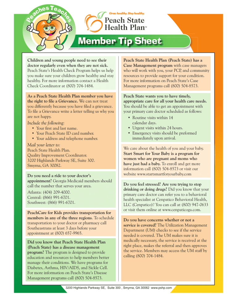 Member Tip Sheet Peach State Health Plan