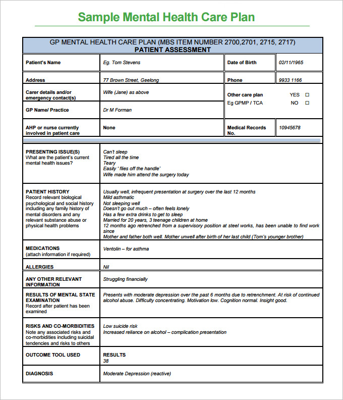 Mental Health Care Plan Templates 17 Free Word PDF Documents 