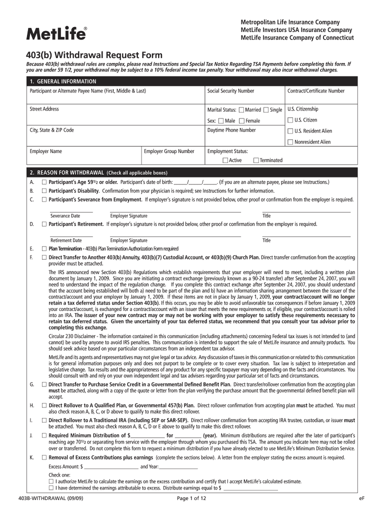 Metlife 403b Withdrawal Form Fill Out Sign Online DocHub