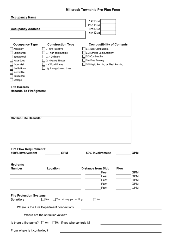 Millcreek Township Occupancy Pre Plan Form For Emergency Services DocHub