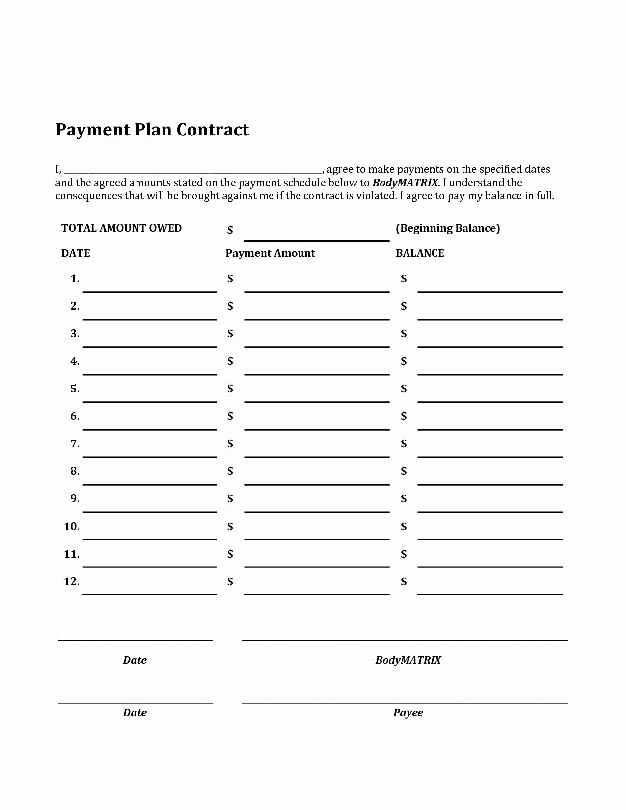 Monthly Payment Plan Template Unique Payment Plan Template Payment