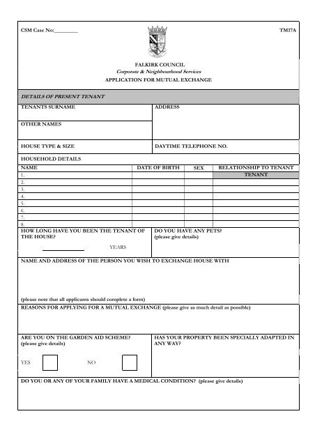 Mutual Exchange Application Form PDF 87KB Falkirk Council