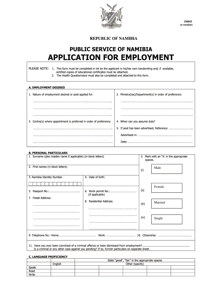 Namibia Application Forms Fill Online Printable Fillable Blank