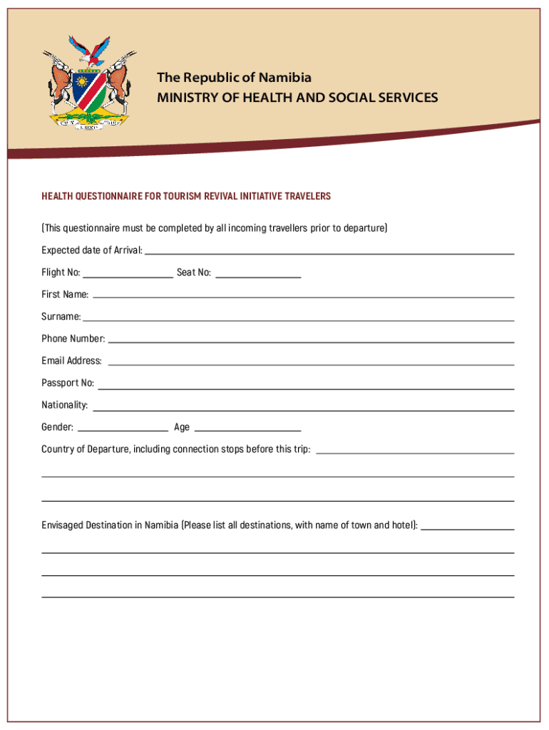 Namibia Health Questionnaire Fill Online Printable Fillable Blank 