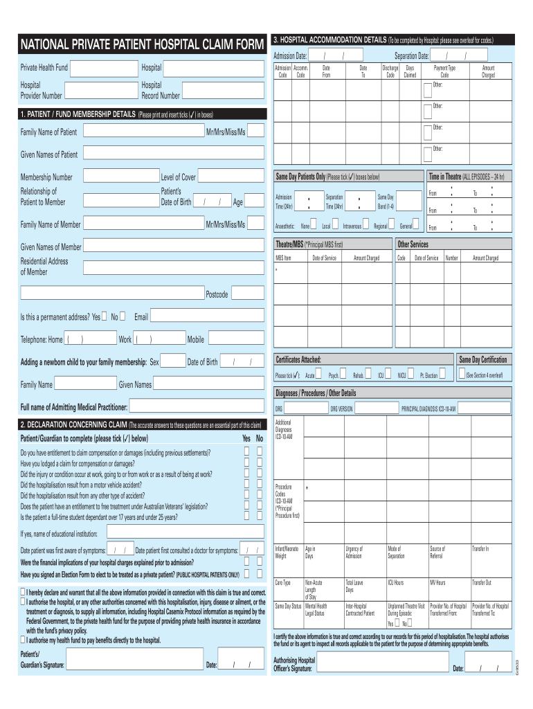 National Private Patient Hospital Claim Form Fill Out Sign Online