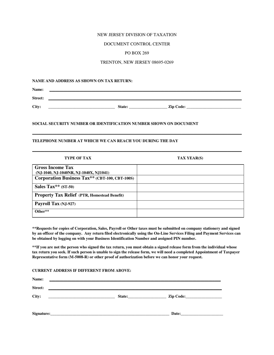 New Jersey Dcc Request Form Download Fillable PDF Templateroller