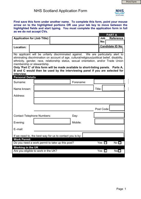 NHS Scotland Application Form