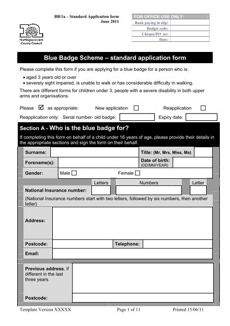 Nottingham County Council Blue Badge PlanForms