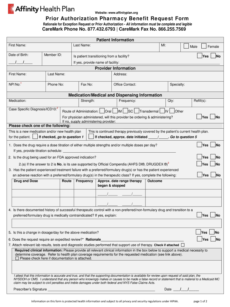 NY Affinity Health Plan Prior Authorization Request Form Fill And 