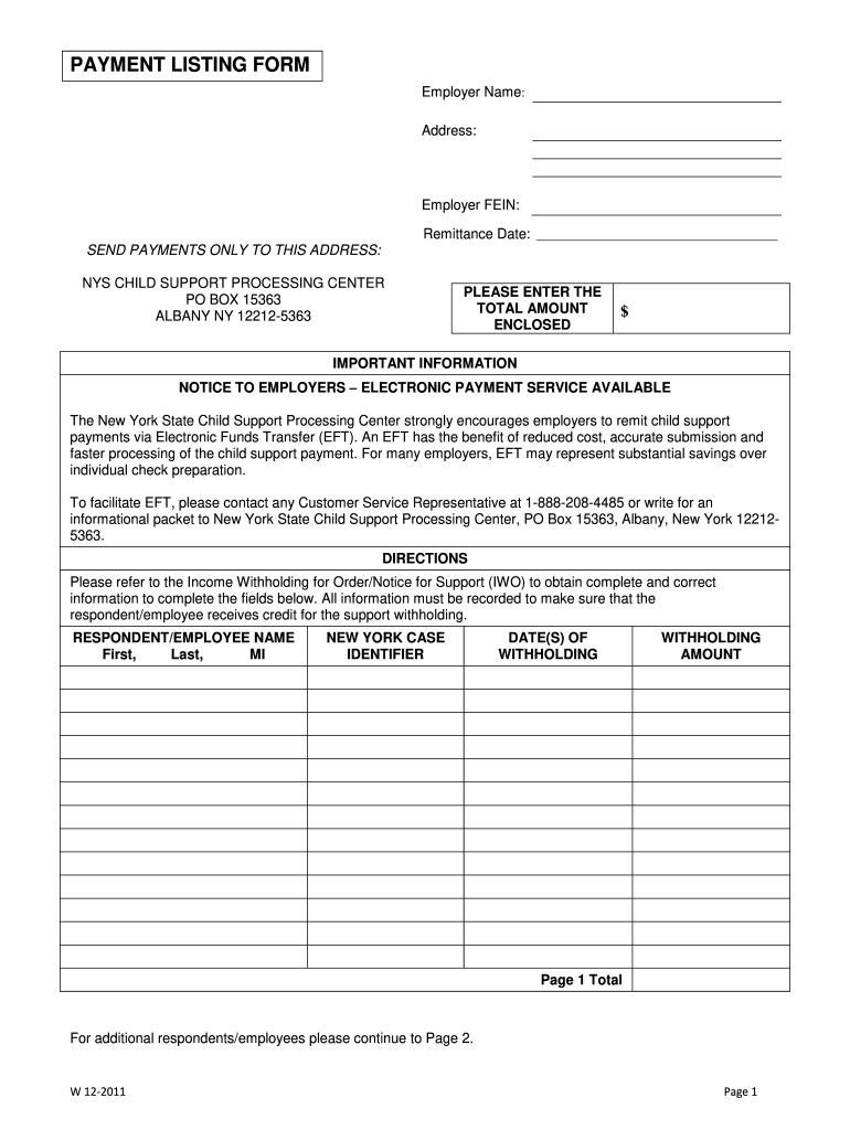 NY Payment Listing Form 2011 Fill And Sign Printable Template Online 