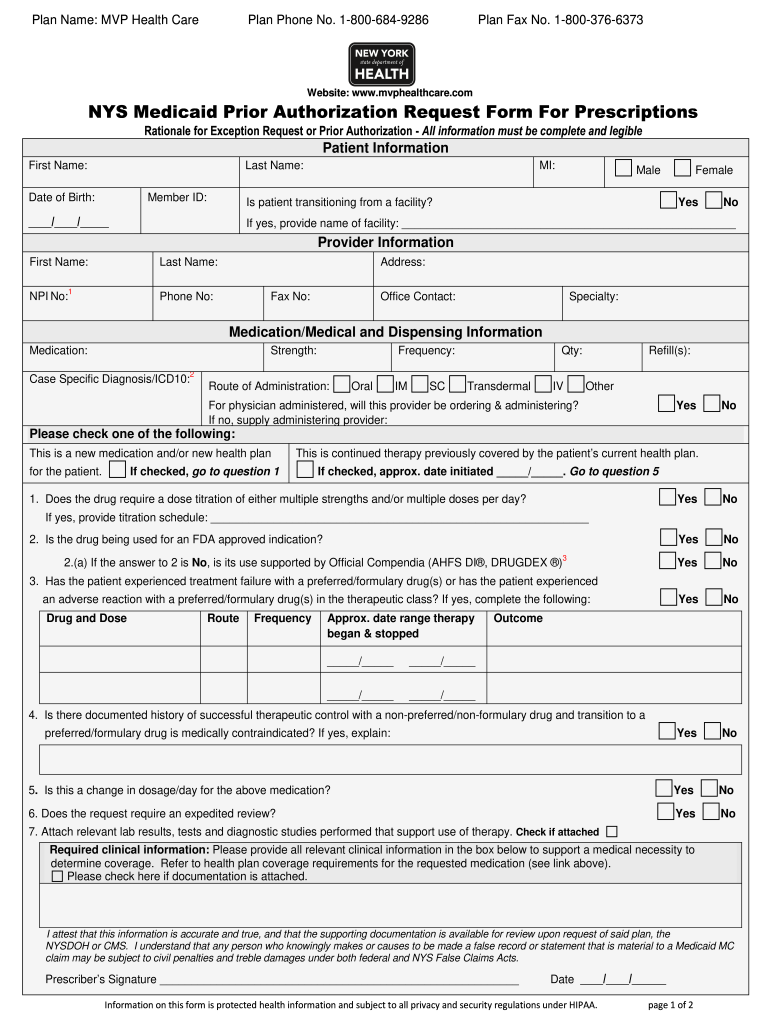 Nys Medicaid Prior Authorization Form Fill Online Printable
