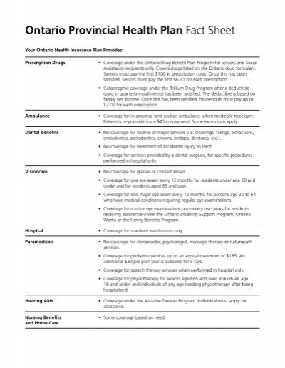 Ontario Provincial Health Plan Fact Sheet Great West Life